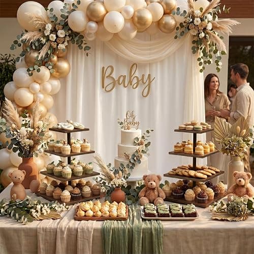 Wooden 2 Pack 4 Tier Cupcake Stand for 50 Cupcakes,Cupcake Holder,Cupcake Tower,Tiered Tray Stand for Birthday Bar Décor Weddings,Parties Events, Dark Brown thumbnail 4