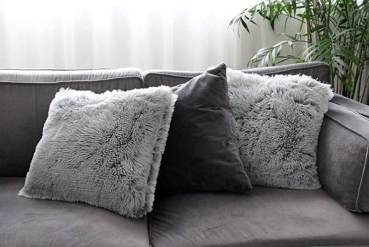 Uhomy 2 Packs Fluffy Accent Pillows Cover 18"x18", Soft Gray Ombre Faux Fur Throw Pillow Case, Modern Luxury Decorative Square Cushion Cover for Farmhouse Home Decor for Sofa/Bed/Chair, 45x45cm thumbnail 5