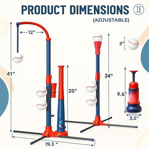 3-in-1 Baseball Set for Kids and Toddlers Ages 3-5 – Includes Tee Ball Stand, Hanging Tee, Automatic Ball Launcher, and 6 Softballs – Adjustable Height for Indoor/Outdoor Play – Sports Gift for Boys thumbnail 3