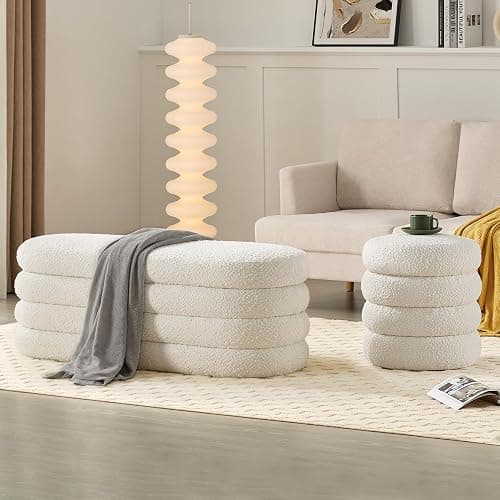 Busaurus Storage Ottoman Bench 49.2 Inch Upholstered Fabric Storage Bench for Bedroom End of Bed Aesthetic Large Oval Storage Ottoman for Living Room Entryway (Ivory) thumbnail 7