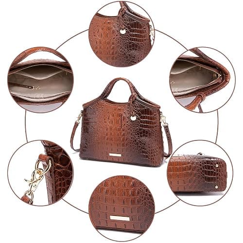 Makcr Joacbv Crocodile Pattern Gradient Top Handle Satchel Large Capacity Tote Bag Casual Versatile Commuter Bag Leather thumbnail 6