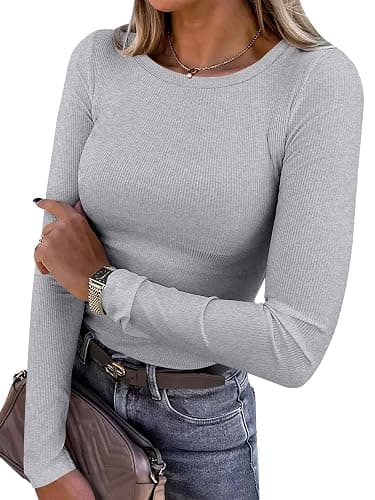 ANRABESS Women Long Sleeve Shirts Rib Knit Slim Fit Tops Basic Tee 2025 Fall Outfits Casual T-Shirt Underscrubs Layer Clothes - Image 1