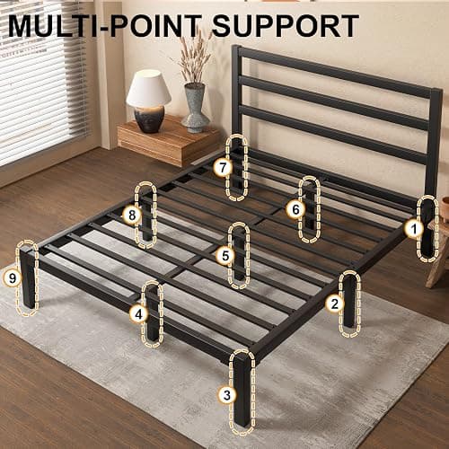 E-Motie Queen Size Bed Frame, Metal Platform Bed Frame with Headboard and Footboard, Underbed Storage Space, No Box Spring Needed, Easy Assembly,Black thumbnail 5