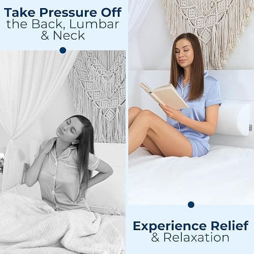 5 STARS UNITED Knee Pillow for Back Sleeping – Memory Foam Cushion for Sciatica Pain Relief – Under Leg Support for Sleeping on Back – Half Moon Bolster for Bed, White thumbnail 7