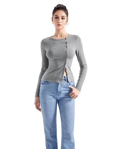 SUUKSESS Women Button Down Ribbed Tops Long Sleeve Going Out Fitted Modal Shirt thumbnail 4