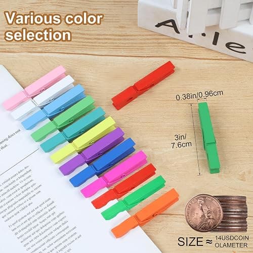 Phinus 72 Pcs Colorful Wooden Clothes Pins, 2.9 Inch 12 Colors Clothes Pins for Hanging Clothes, Pictures, Photos, Classroom, Crafts, Decoration, Colorful Clothespins Heavy Duty thumbnail 4