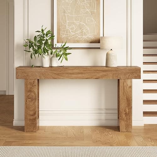 LITTLE TREE 63 Inches Long Console Table for Entryway, Sofa Table Behind Couch, Wooden Entry Table Foyer Hallway Table, Industrial Console Sofa Table for Living Room, Oak Color thumbnail 4