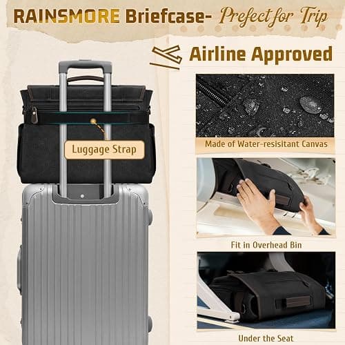 RAINSMORE Canvas Messenger Bag Men 17-17.3 Inch Laptop Bag Computer Briefcase Water Resistant Satchel Bag for Men Work Office thumbnail 5