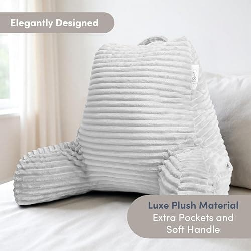 Reading Pillow with Shredded Memory Foam, Luxe Cut Plush Back Pillow for Sitting Up in Bed, Back and Arms Adjustable Support for Adult & Teens, Backrest Pillows with Washable Cover White thumbnail 4