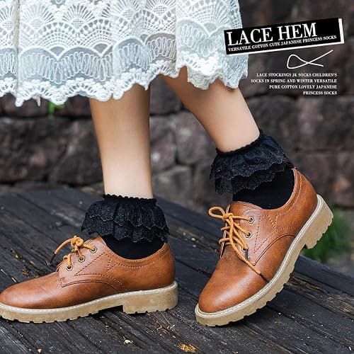 SEMOHOLLI Women Lace Ankle Socks Ruffle Frilly Cotton Socks Trim Double Layer Lace Girl socks - 5-8 - 1 Pairs-white thumbnail 6