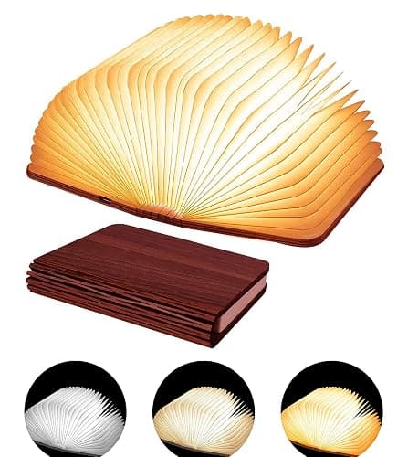Tiuredx Wooden Book Light, 3 Colors Novelty LED Night Light Portable Folding Book Lamp Decorative Books Paper Lantern for Home Decor Office Party - Image 1