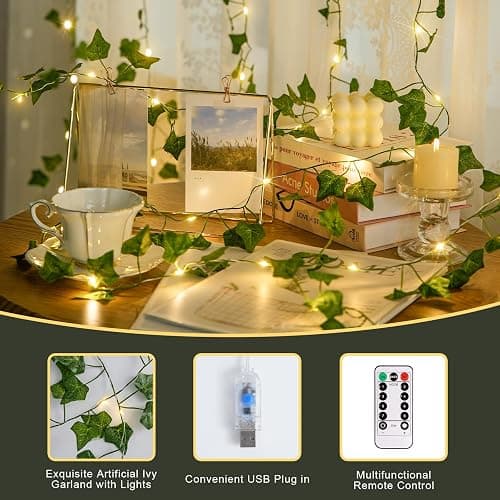 JMEXSUSS Vines Lights for Bedroom, 200 LED Vines Fairy Lights, Artificial Ivy Leaf Light for Wall Curtain Wedding Party Indoor Decor, 6.5ft x 6.5ft with Remote thumbnail 7