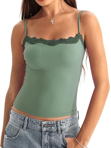 Starrylion Padded Lace Cami Top Double Lined Sexy Tank Top Spaghetti Strap Club Party Shirt - Image 1