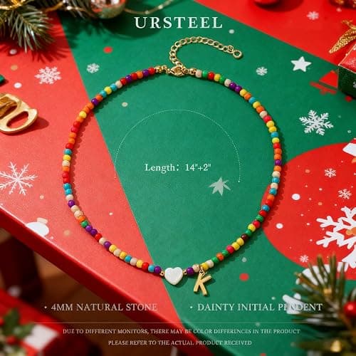 Ursteel Stocking Stuffers for Teen Girls Women - Trendy Beaded Choker Necklace for Women Teenage Girls, Personalized Letter Initial Necklaces Christmas Gifts for Grandkids thumbnail 6