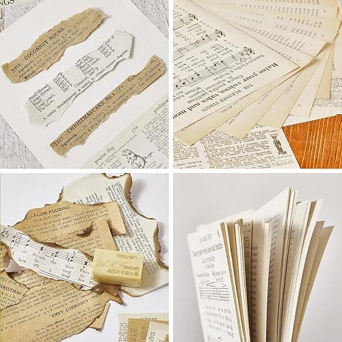 Zonon 114 Pieces 2 Sets Junk Journal Pages Vintage Ephemera Pack Craft Paper Junk Journal Vintage Paper for Albums Planner Decorative Crafts Embellishment Supplies(Old Book and Vellum Series) thumbnail 4