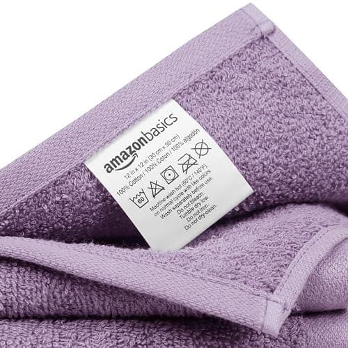 Amazon Basics washcloth for bathroom, 100% Cotton Extra Absorbent , Fast Drying - salon towels - 24-Pack, Petal Pink, Lavender, White, 12 x 12 in thumbnail 5