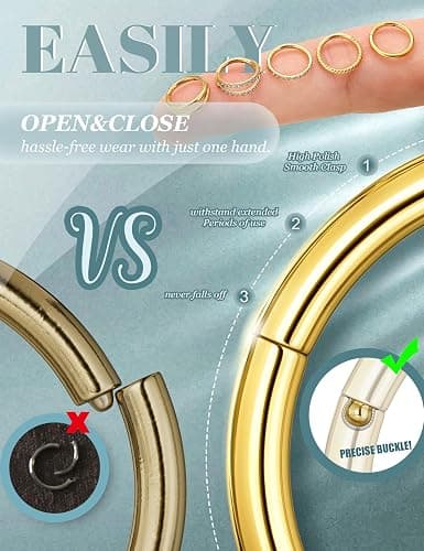 CASSIECA 5Pcs 18G 16G Surgical Steel Nose Rings Hoop for Women CZ Clicker Hinged Septum Ring Lip Helix Cartilage Double Hoop Earring Daith Rook Conch Body Piercing Jewelry for Women 8mm 10mm thumbnail 3