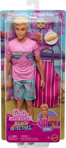 Barbie Mysteries: Beach Detectives Ken Doll Wearing Removeable Signature Outfit with Storytelling Accessories, Including Apron & Snacks thumbnail 5