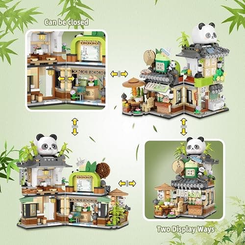 Street View Tea Shop Mini Building Blocks, MOC Creative Building Toys Cute Panda Animals Building Set for Girls 6-12, Simulation Architecture Construction Toy, Gift Idea for Kids Adults (860PCS) thumbnail 4