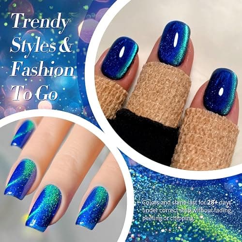BORN PRETTY Blue Cat Magnetic Eye Gel Nail Polish Holographic Gel Polish | Glitter Cat Magnetic Gel Nail Polish Crystal Magnetic Nail Polish for Vacation Travel Festival Salon DIY at Home 15ML thumbnail 4