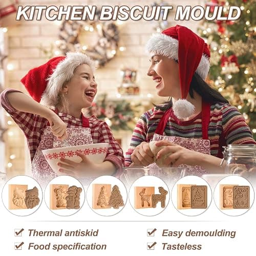 eBoot 6 Pcs Wooden Cookie Molds - Biscuit Carved Mould DIY Stamps Cutter Embossing Mold Funny 3D Press for Valentine's Baking Tool, 6 Styles (Santa Claus) thumbnail 4