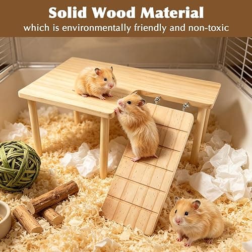 Wooden Hamster Platform for Cage | Durable Climbing Perch Chew Toy for Hamsters Gerbils Mice Degus thumbnail 3