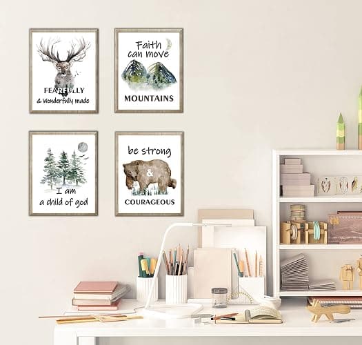 Forest Animals Bible Verse Poster ， Inspirational Quote Poster ，Watercolor Wall Art for Kids Room Decor ，suitable for Kids Room ,Playroom Nursery Decor Decor | 4-pack20.32 x 25.40 cm (Unframed) thumbnail 4