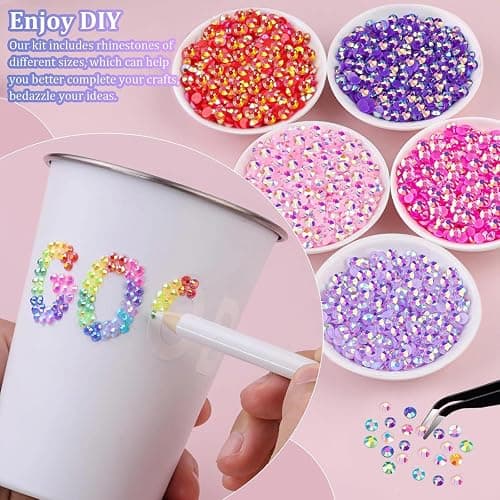 Bedazzling Kit Nail Art Rhinestones, 3mm Flat Back Rhinestones, Nail Art Gems Crystals Kit with Pick Up Pen & Tweezers for DIY Nails Crafts Clothes Shoes Decoration, 24 Colors thumbnail 2