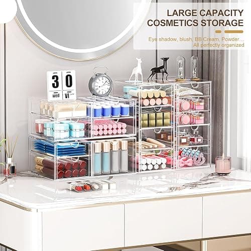 caktraie Makeup Organizer Storage With 16 Drawers, 4 Pcs Desktop Office Supplies, Desk Organizers, Clear Accessories, Dustproof Storage Drawer and for Make Up, Jewelry, Pen, Stationary thumbnail 3
