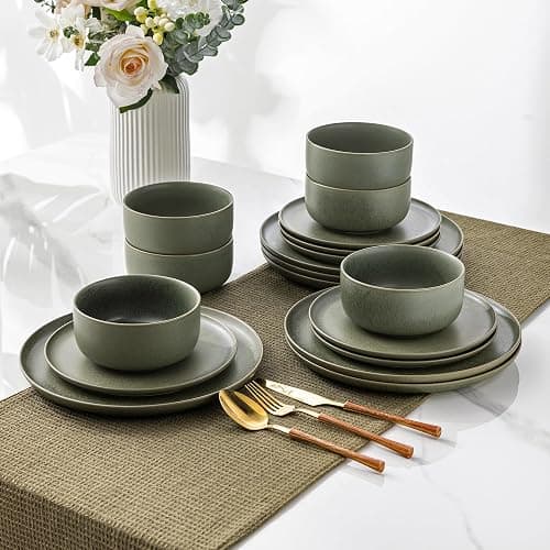 LERATIO Stoneware Dinnerware Sets for 6,Handcarft Ceramic Plates and Bowls Sets,Chip and Scratch Resistant Dishes, Dishwasher & Microwave Safe, Oven safe,Reactive Glaze-Green thumbnail 8
