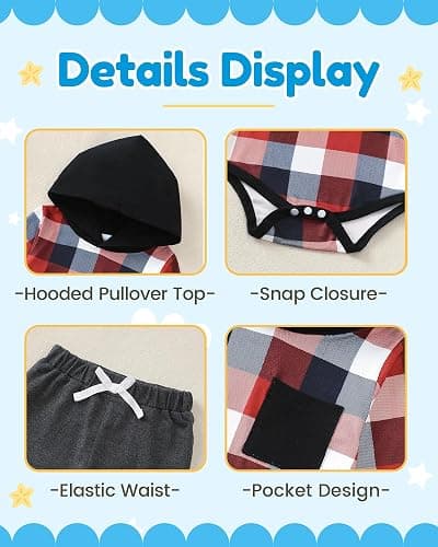 NZRVAWS Newborn Baby Boy Clothes Infant Boy Clothing Hoodie Sweatshirt Long Pants Outfit Set Fall Winter 0-18M thumbnail 4