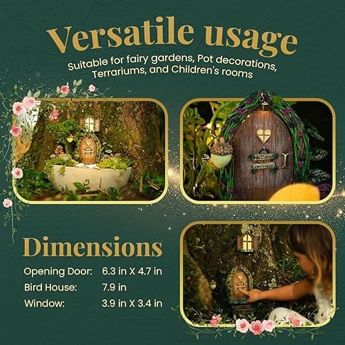 Opening Fairy Door and Window with Light, Fairy Doors for Trees Outdoor, Fairy Door, Fairy House Kit, Fairy Garden Decor, Fairy Doors, Fairy Garden Decor, Fairy Garden Decorations, Garden Fairy - Opening Fairy Door thumbnail 7
