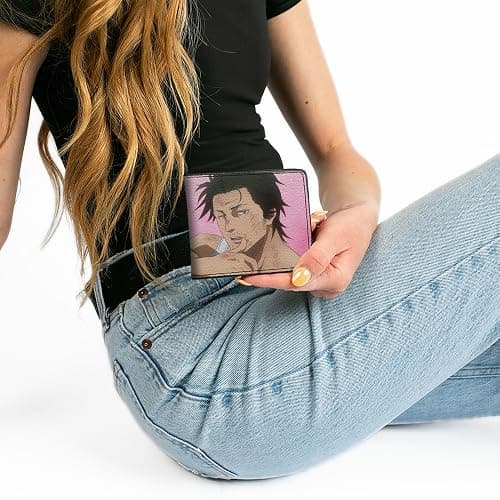 Crunchyroll Wallet, Bifold, Black Clover Sexy Yami Sukehiro Pose and Roses Pinks, Vegan Leather thumbnail 7