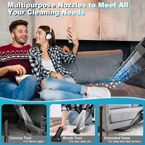 Handheld Vacuum Cordless Car Vacuum Portable with LED Light, High Power Suction, Lightweight Rechargeable Hand Vacuum, Hand Held Vacuum Cleaner for Car Home Office, Pet Hair, Black thumbnail 3