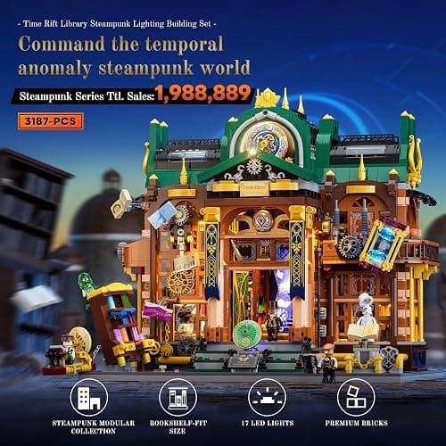 Lumibricks Steampunk Time-Rift Library Lighting Building-Bricks Set, 3187 Pcs Modular Building from Chrono Custodians Collection Display Set for Adults and Steampunk Lovers thumbnail 8