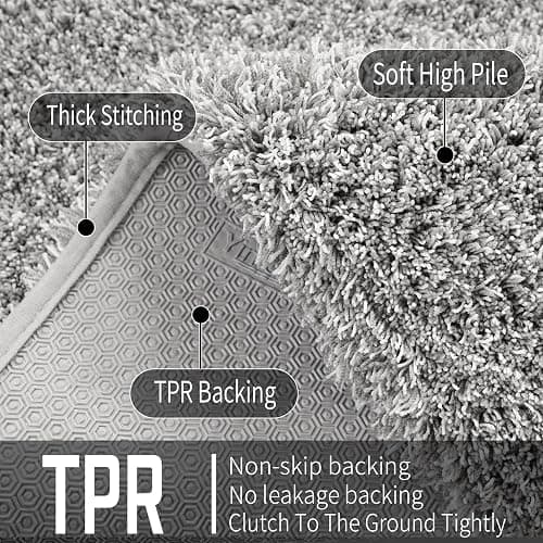 Yimobra Bathroom Rug Set 2 Piece, Soft Absorbent Microfiber Bath Mat Set, Non Slip Machine Washable Dry, Plush Shaggy Shower Rugs for Bathroom Floor, 32"x20"+24"x17", Light Gray and White thumbnail 7