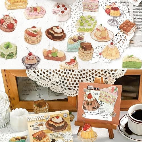 Maxleaf 80PCS Dessert Cake Clear Stickers for Scrapbook Decoration, 4 Series Retro Foods Bread Cake Coffee Stickers for Daily Life Diary Album Decoration thumbnail 5