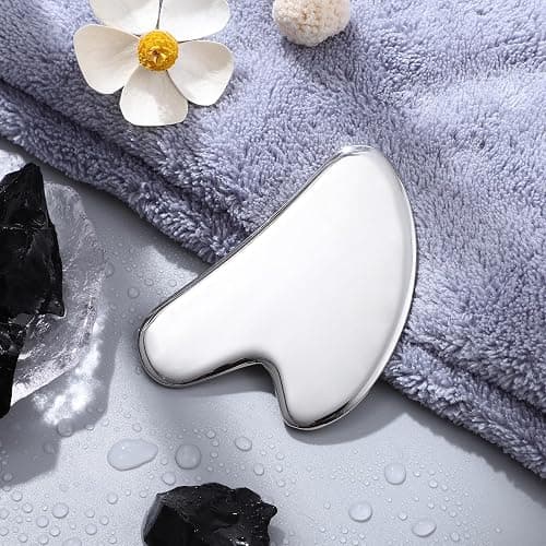 rosenice Gua Sha Facial Tools Guasha Tool Gua Sha Jade Stone for Face Skincare Facial Body Acupuncture Relieve Muscle Tensions Reduce Puffiness Festive Present (Metallic) thumbnail 8