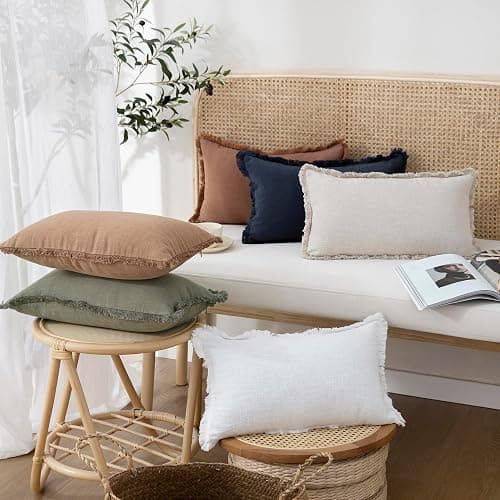 Foindtower Boho Linen Fringe Lumbar Throw Pillow Covers 12×20 Olive Green | Set of 2 Decorative Farmhouse Cushion Cover,Soft Cozy Accent Pillowcase with Tassels,Home Decor for Sofa Couch Living Room thumbnail 6