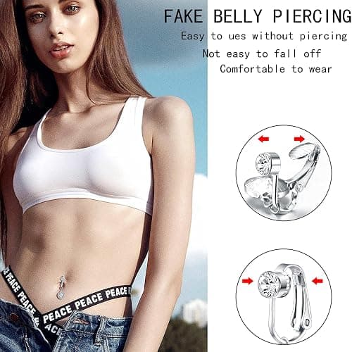 ShinyStyle J4You 5Pcs Gold Fake Belly Piercing Fake Belly Ring for Women Fake Belly Button Piercing Clip On Belly Button Rings Fake Navel Ring Non Piercing thumbnail 2