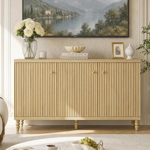 Bestier Modern Fluted TV Stand for 55 inch TVs, Wood Entertainment Center with Storage, Mid Century TV Stand with 3 Fluted Doors, Adjustable Shelves,Media Console Cabinet for Living Room, Natural Oak thumbnail 3