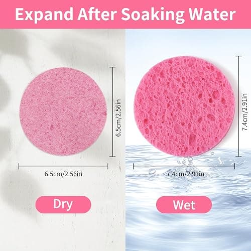 100-Count Compressed Facial Sponges, Natural Cellulose Face Sponges for Cleansing, Exfoliating, Washing face, Makeup Removal, and Spa Use - Travel Skincare Essentials for women thumbnail 6