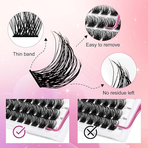 Lash Clusters DIY Eyelash Extensions 96 Clusters Lashes D Curl 0.07 Natural Individual Lash Extensions Mixed Tray False Eyelashes Soft & Strong Thin Band DIY at Home (F32-0.07D, 8-16mm) - F32 - 8-16mm thumbnail 3