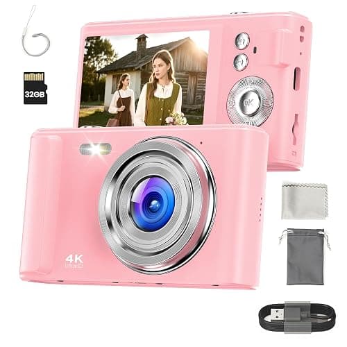 Digital Camera 4K for Kids: 48MP Pink Camera for Teens Photography - Christmas Birthday Gifts for Girls - 16X Zoom Shoot for Vlogging - Compact Camera for 6 7 8 9 10 Years Old- Toys for Toddler - Image 1