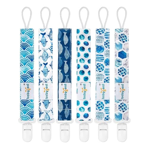 babygoal Ocean Blue Pacifier Clips, 6 Pack Binky Paci Holder Clips Leashes Fits for Most Pacifiers and Binkies 6PS12 - Image 1