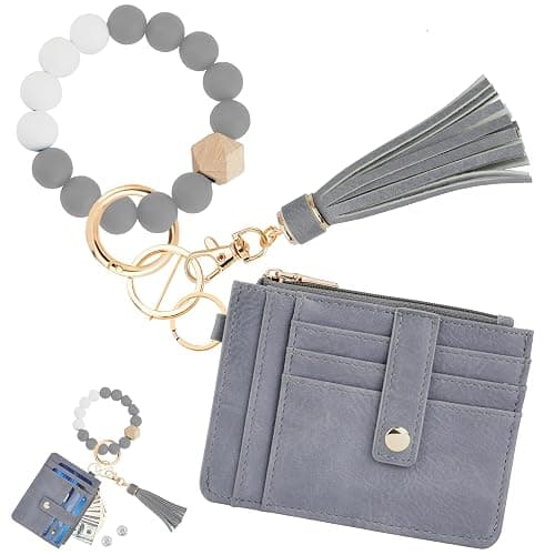 KNGITRYI Wallet Keychain Wristlet for Women,Slim RFID Credit Card Holder Purse Tassel Keychain Bangle Key Ring for Men Women - Image 1