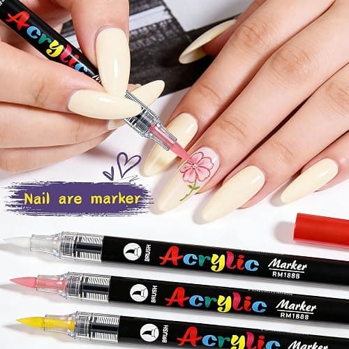 Artdone 12 Colors Nail Art Pens Set, 3D Quick-Drying Acrylic Paint Markers Nail Point Graffiti Dotting Drawing Liner Brush for DIY Gel Nail Polish Design Manicure Tools thumbnail 2