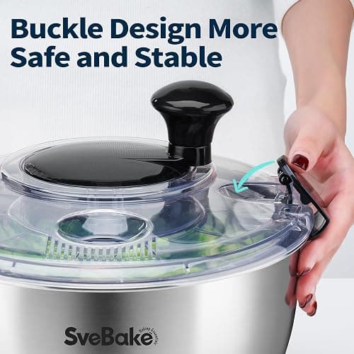 SveBake Stainless Steel Salad Spinner, 4.8 Qt Vegetable Washer, BPA-Free Lettuce Dryer with Crank Design, Dishwasher Safe, Non-Slip Base - Transparent Lid thumbnail 4