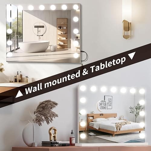 NUSVAN Vanity Mirror with Lights Lighted Makeup Mirror with 15 Dimmable LED Bulbs,3 Color Lighting Modes,USB Charging Port Touch Control,Sturdy Metal Frame Design 24x18 Inch,White thumbnail 5