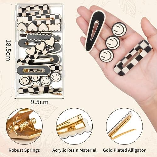 Gingbiss 18 Pcs Hair Clips for Women Girls, Black White Checker Cute Hair Barrettes with Storage Box, No Bend Korean Styling Minimalist Hair Accessories, Gift for Women Girls thumbnail 3